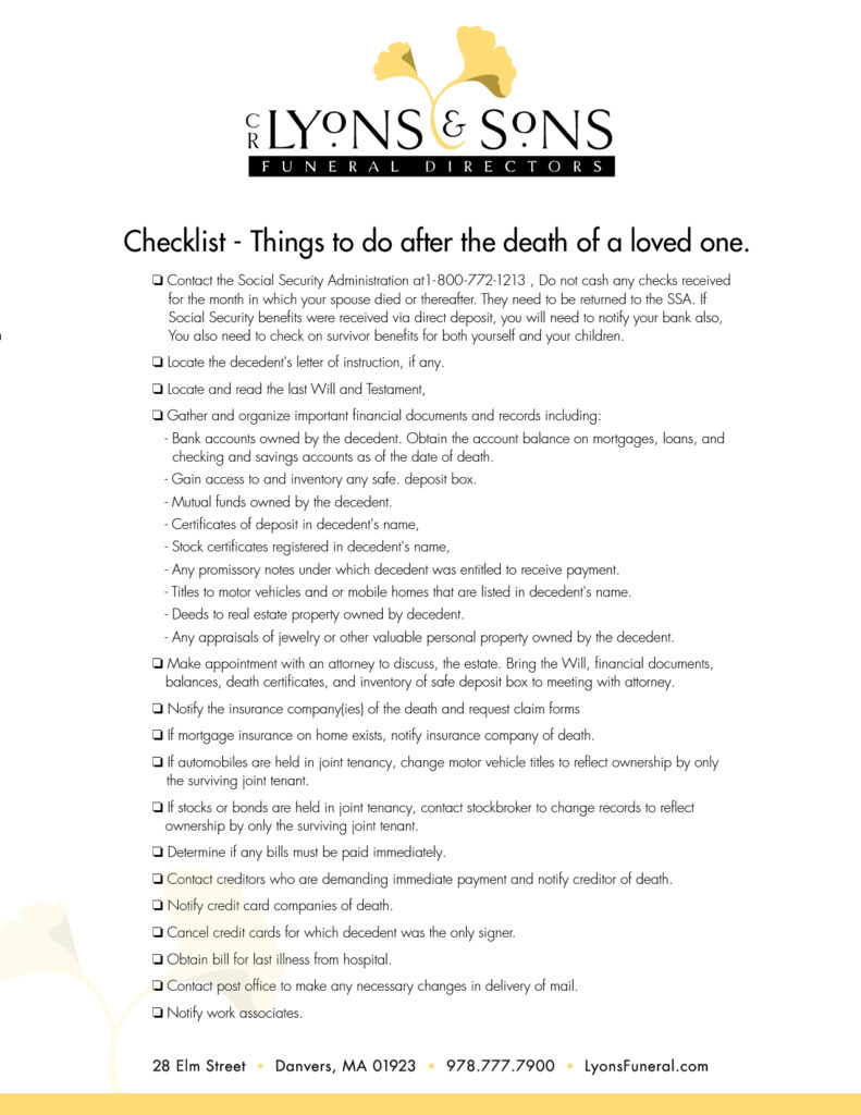 Things to do after the death of a loved one